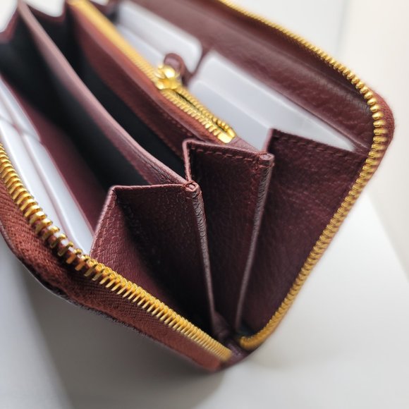 ❌SOLD❌ Balenciaga Red Burgundy Maroon Gold Continental Zip Around Wallet Moto - Picture 10 of 17